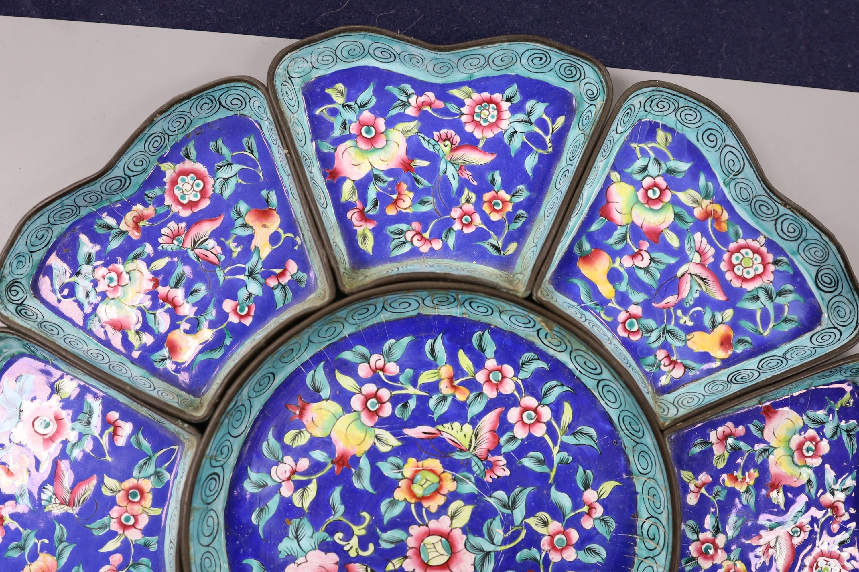 A Canton enamel hors d’oevres set,14cm, and two other items